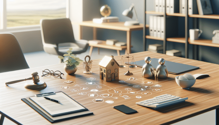 A desk with "Lasting Power of Attorney" documents, representing property management and care for the elderly.
