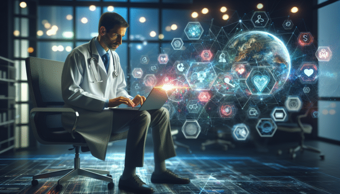 A healthcare provider using a laptop to enhance online visibility through website optimisation and social media engagement.