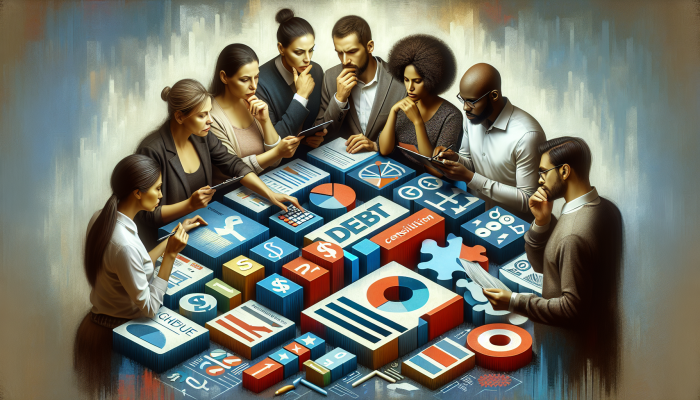 Debt Consolidation Loans for Unemployed People: A Guide | DCL A diverse group analysing debt consolidation loans with financial charts in the background.