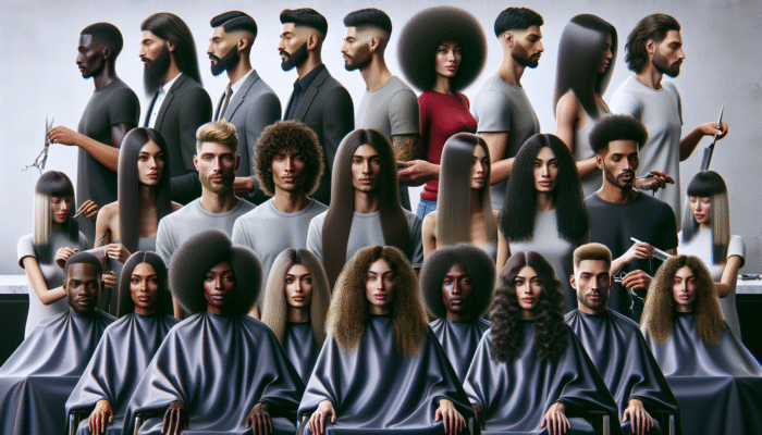How Often to Visit a Hair Salon: Diverse group receiving tailored haircuts in modern salon, showcasing optimal hair care frequency.