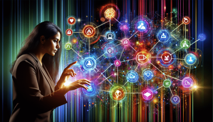 Certified Digital Marketer: A digital marketer analysing a vibrant customer journey map with diverse audience segments and digital channels.