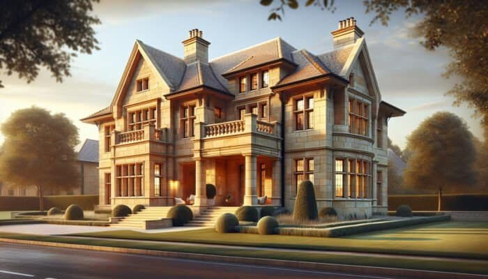 Luxurious West Lothian home featuring Tuscany limestone exteriors, boosting market value and sophistication.