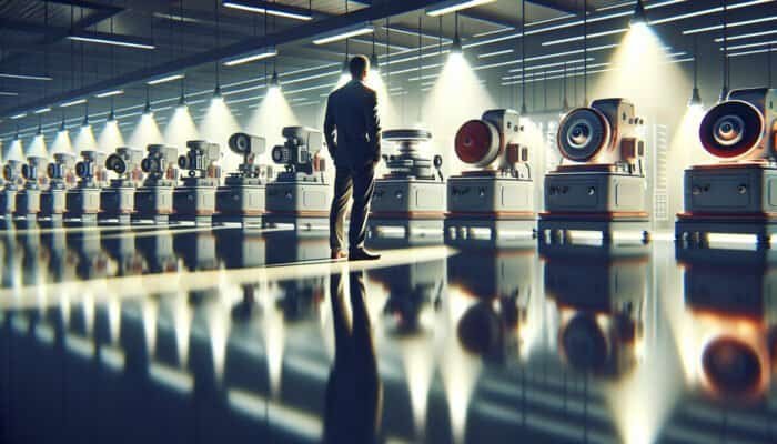 A person choosing a polishing machine in a showroom to restore an item.