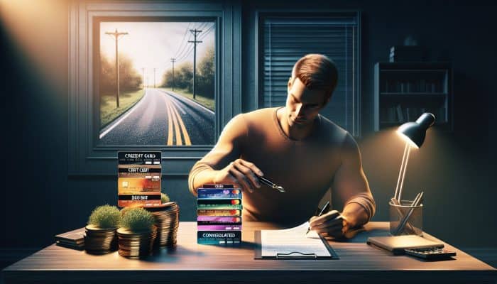 Debt Consolidation for Credit Card Debt: A Comprehensive Guide | DCL A person consolidating multiple credit card debts into one loan, symbolising financial strategy and relief.