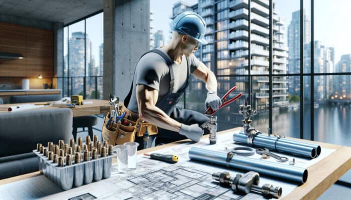 A plumber replacing Poly-B piping with modern materials in a Yaletown condo.