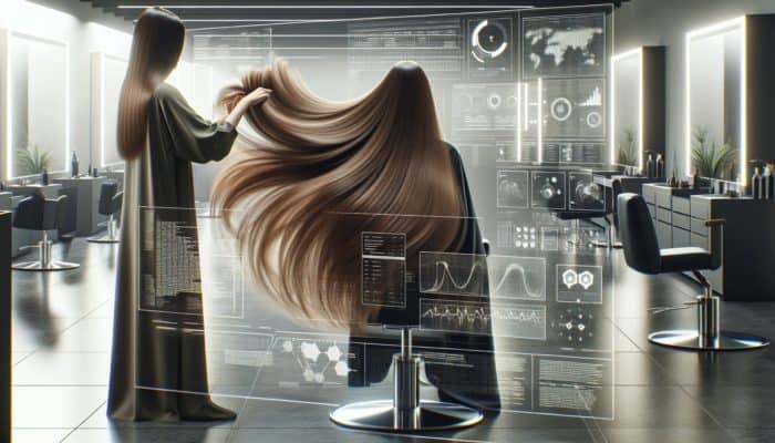 A stylist skillfully using point, slide, and texturizing cuts for seamless, voluminous long layers in a salon.