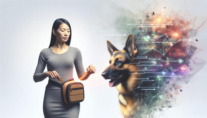 A person using a waist-worn treat pouch to access treats easily during dog training.