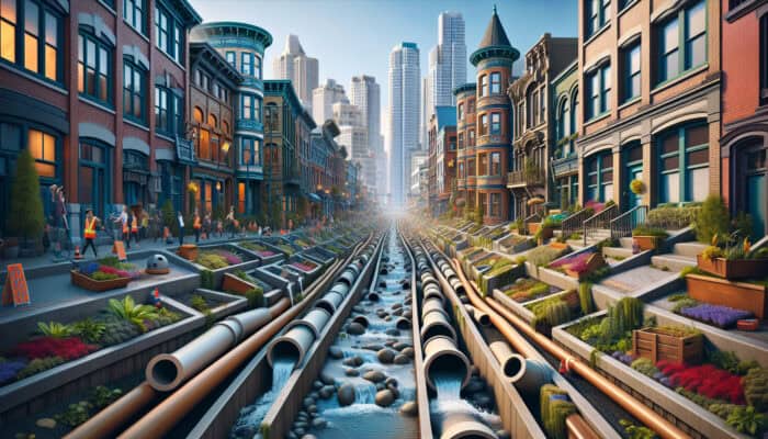 Expert Outdoor Drainage Services in Gastown: A visual depiction of Gastown's historic streets displaying various outdoor drainage systems managing water effectively.