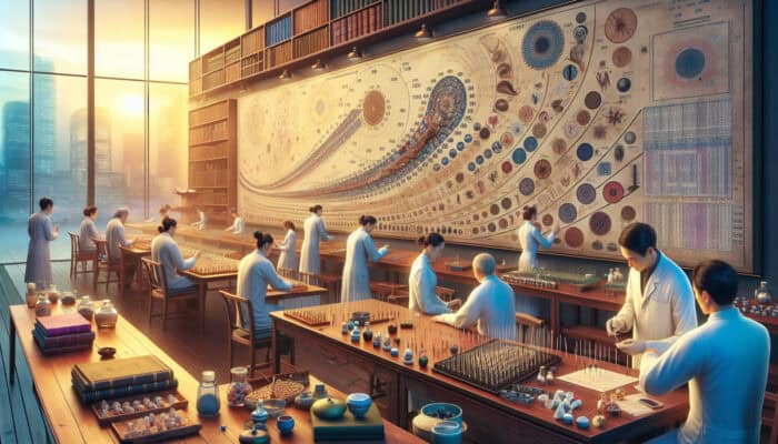 Acupuncture's Historical Journey in Britain: A timeline from the 17th century to NHS integration, merging traditional Chinese and Western methodologies.