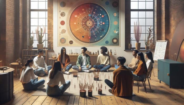 A tranquil group acupuncture session in London, fostering community and friendships among diverse participants.