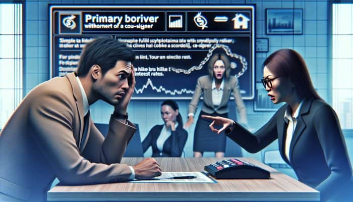 Lender adjusting loan terms as a distressed borrower reacts to cosigner withdrawal, indicating financial instability.