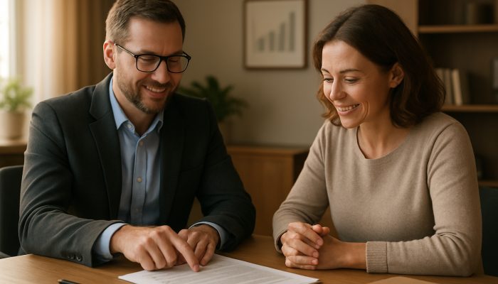 Combine Your Payday Loans into One Affordable Deal: Save Money Today | DCL UK debt advisor guiding borrower through consolidation documents in serene office with charts