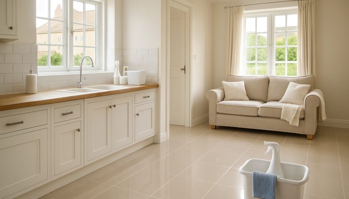 Beautifully cleaned British cottage interior in Milborne Port following end of tenancy cleaning with glistening floors.